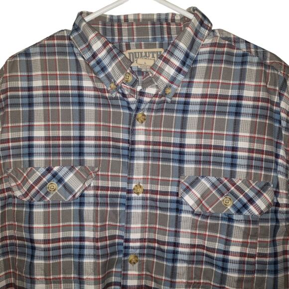 Duluth Trading Co. Men's L Plaid Work Shirt Short Sleeve Gray Blue Western - Picture 2 of 9